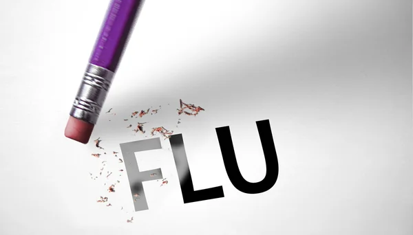 Borracha que apaga a palavra gripe — Fotografia de Stock