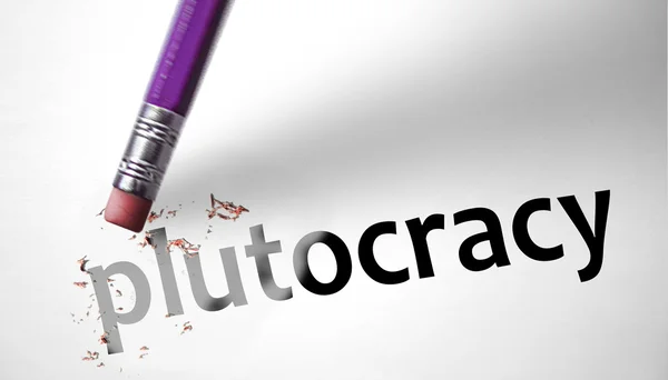 Eraser deleting the word Plutocracy — Stock Photo, Image