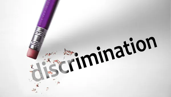 Eraser deleting the word Discrimination — Stock Photo, Image