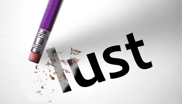 Eraser deleting the word Lust — Stock Photo, Image