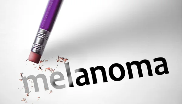 Borrador que borra la palabra Melanoma — Foto de Stock