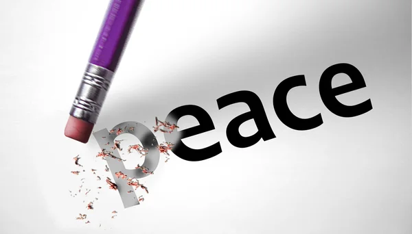 Eraser deleting the word Peace — Stock Photo, Image