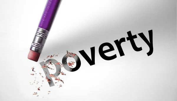 Eraser deleting the word Poverty — Stock Photo, Image