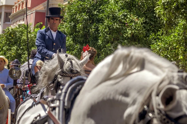 MALAGA, SPAIN - AUGUST, 14: Horsemen and carriages at the Malaga August Fair on August, 14, 2009 in Malaga, Spain — Stock Photo, Image