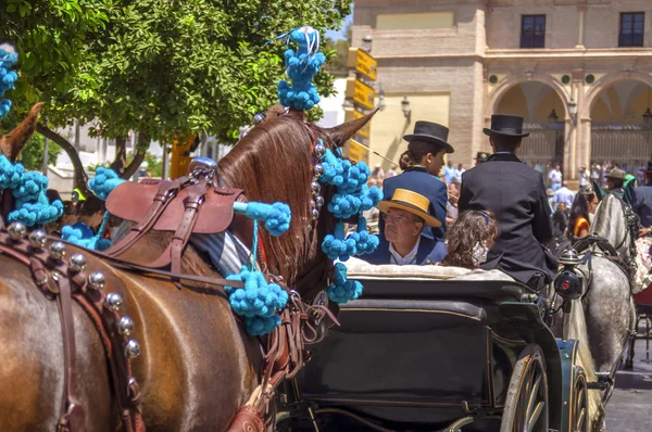 MALAGA, SPAIN - AUGUST, 14: Horsemen and carriages at the Malaga August Fair on August, 14, 2009 in Malaga, Spain — Stock Photo, Image