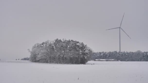 Turbina Eolica Nella Stagione Invernale Con Neve — Video Stock