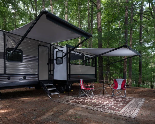 Set Awnings Out Evening Campsite Jordan Lake — Fotografia de Stock