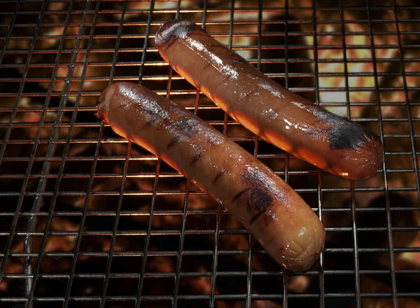 Juicy Hot Dogs Cooking Bbq — Stock Photo, Image