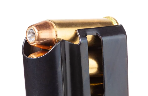Top Hollow Point Bullets Loaded Handgun Magazine Isolated White — 图库照片