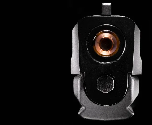 Semi Automatic Handgun Bullet Coming Out Barrel Reader Copy Space — Foto de Stock