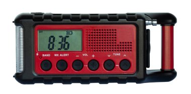 Emergency weather radio with the clock function on isolated on white
