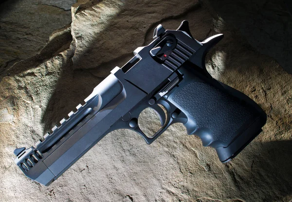 Large Semi Automatic Handgun Brown Stone Background — 스톡 사진