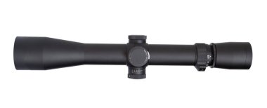 Top view of a riflescope with a return to zero elevation turret isolated on white