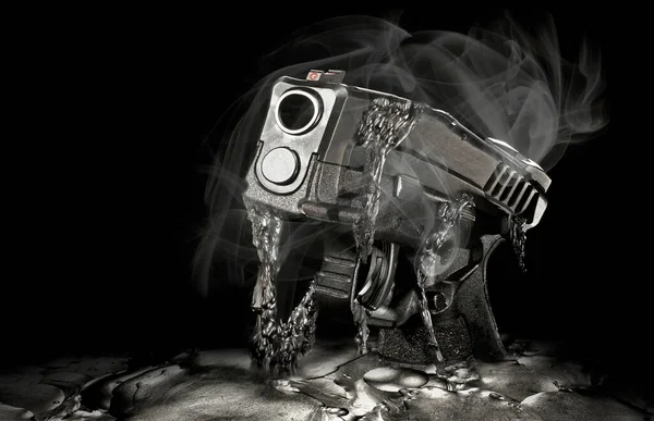 Polymer Semi Auto Pistol Being Melted Black Background — Stok fotoğraf