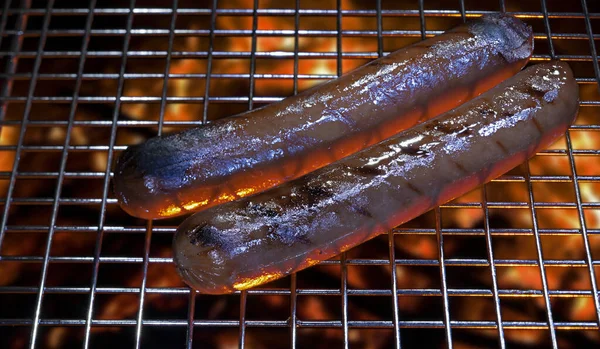 Hot Dogs Kochen Über Einem Feuer — Stockfoto