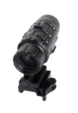 Beyazda izole edilmiş kırmızı nokta boyutunu artırmak için tüfek dürbünü büyüteç