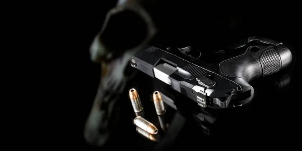 Призрак Пистолет Иллюстрации Картриджами Черном Фоне — стоковое фото