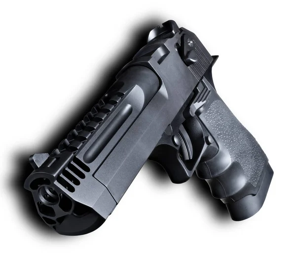 Handfeuerwaffe Auf Weißem Hintergrund Mit Schlagschatten — Stockfoto