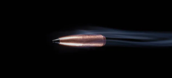 Copper Plated Bullet Black Background White Smoke Trailing — Stock Photo, Image