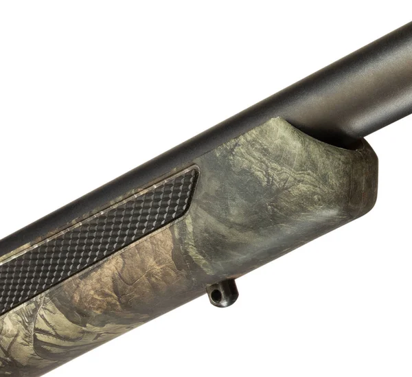 Camouflage Pistolenstock Mit Einem Gewehrschlingenbolzen Darunter Isoliert Auf Weiß — Stockfoto