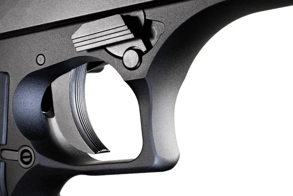 Stor Halvautomatisk Pistol Trigger Närbild Isolerad Vit Bakgrund — Stockfoto