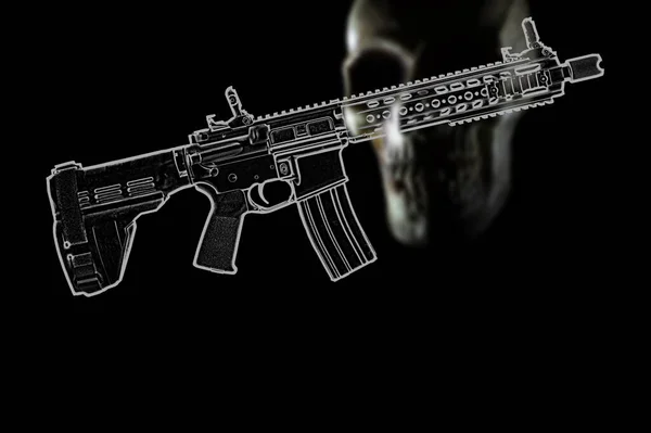 Illustration Assault Rifle Pistol Brace Skull — Stock Photo, Image