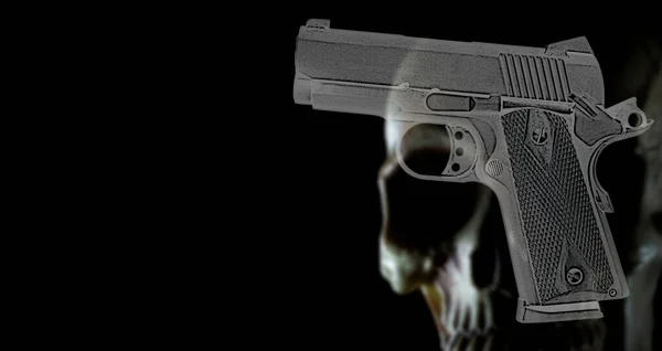 Ilustración Una Pistola Fantasma Con Pistola Cráneo Detrás — Foto de Stock