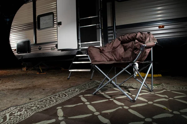 Chair Travel Trailer Campsite Night Jordan Lake — Stock Photo, Image