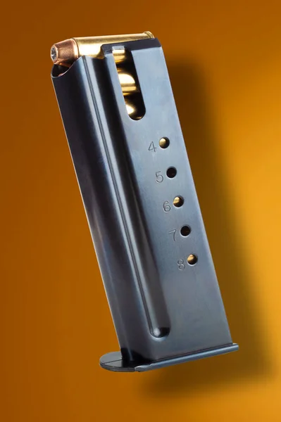 Loaded Semi Auto Handgun Magazine Orange Background Shadow — Stock Photo, Image