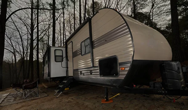 Noite Caindo Sobre Trailer Campista Jordan Lake Carolina Norte — Fotografia de Stock