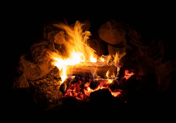 Bright Campfire Burning Dark Night — Stock Photo, Image