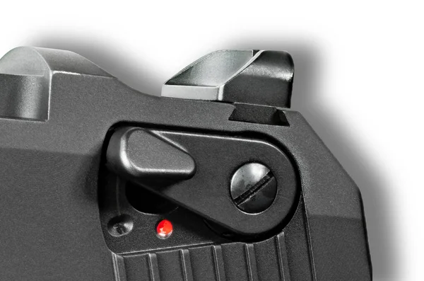 Pistola Semi Automática Con Seguridad Apagado Sombra Detrás Sobre Fondo —  Fotos de Stock