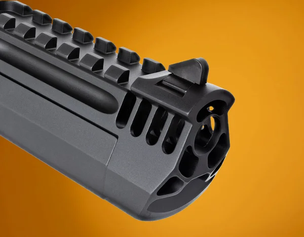 Visão Dianteira Trilho Uma Pistola Semi Automática Laranja — Fotografia de Stock