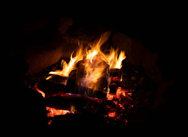 Campfire Heat Being Held Ring Big Rocks — Stock Photo, Image