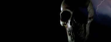 İnsan kafatası ve şimşek, fotokopi alanı solda.