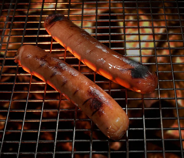 Pair Hot Dogs Cooking Barbecue — Stock Photo, Image