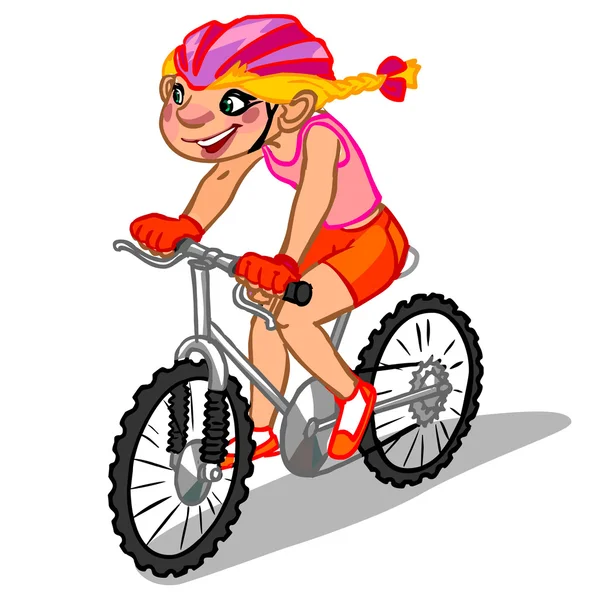 A ilustração de uma menina dos desenhos animados em uma bicicleta . — Fotografia de Stock
