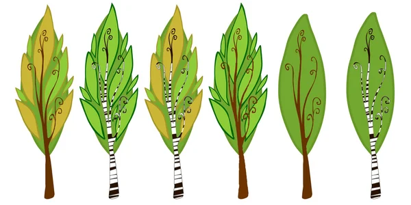 Ilustracja 6 drzew kreskówka — Zdjęcie stockowe
