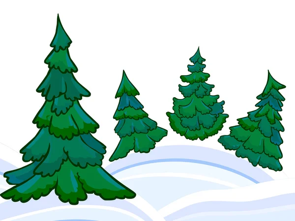 Il cartone animato bosco di conifere e cumuli di neve invernali — Foto Stock