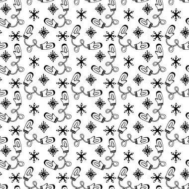 Kağıt tasarımı için el çizimi Noel eldiveni deseni.