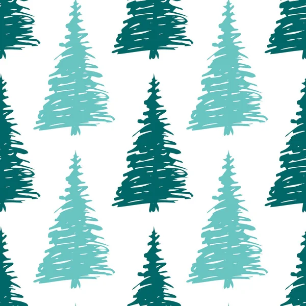 Σχέδιο χριστουγεννιάτικων δέντρων για τον σχεδιασμό χαρτιού περιτυλίγματος σε στυλ grunge. — Διανυσματικό Αρχείο