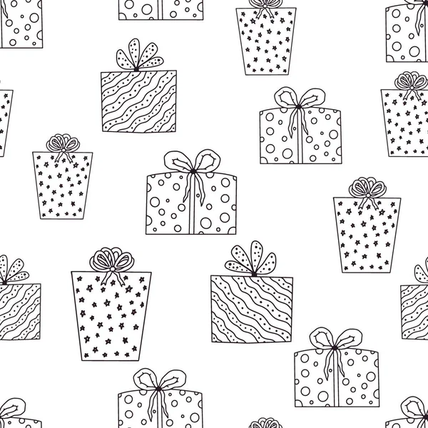 Handgezeichnete Geschenkboxen Muster für Feier Verpackungspapier Design. — Stockvektor