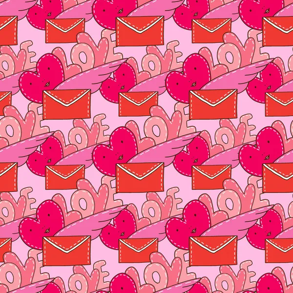 Lindo patrón sin costuras con letras de amor. Diseño de San Valentín en colores rojo y rosa. — Archivo Imágenes Vectoriales