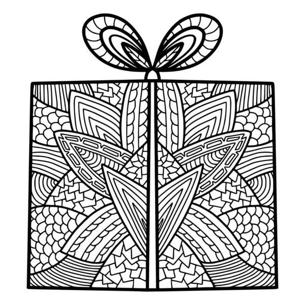 Caja de regalo para colorear página del libro. Vector aislado en blanco. Ilustración regalo de Navidad. — Vector de stock