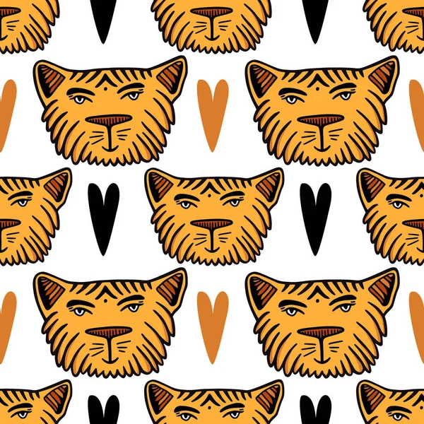 Patrón Tigres Con Corazones Para Diseños Lino Pijamas — Vector de stock