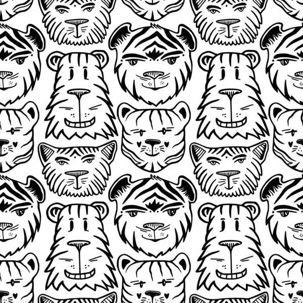 Patrón Dibujado Mano Tigres Para Diseños Lino Pijamas — Archivo Imágenes Vectoriales