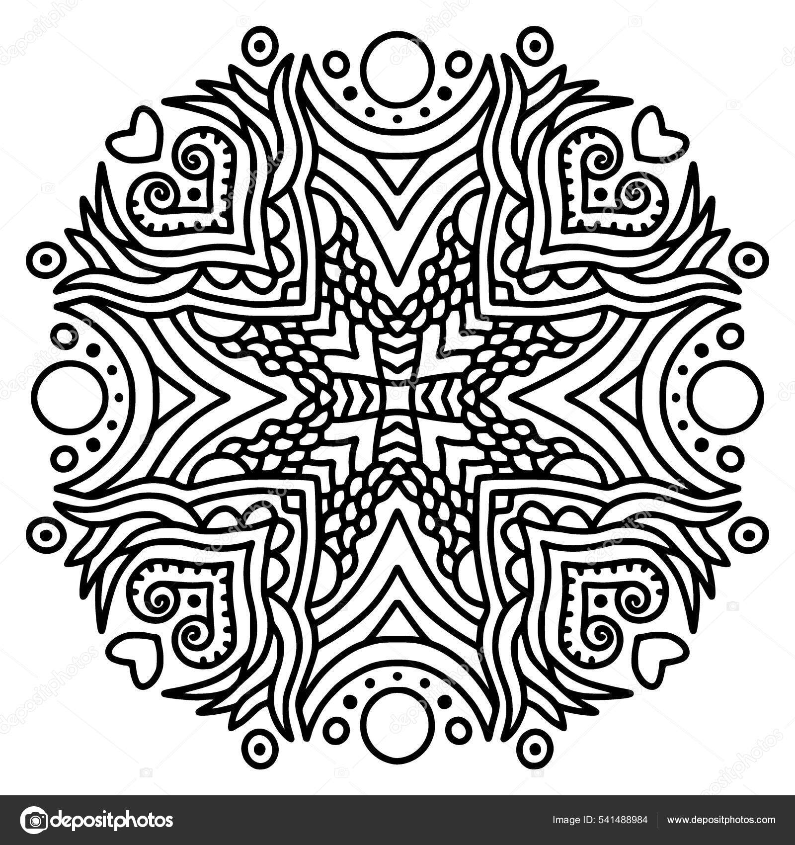 Этнический Орнамент Мандала Страница Раскраской Векторное.