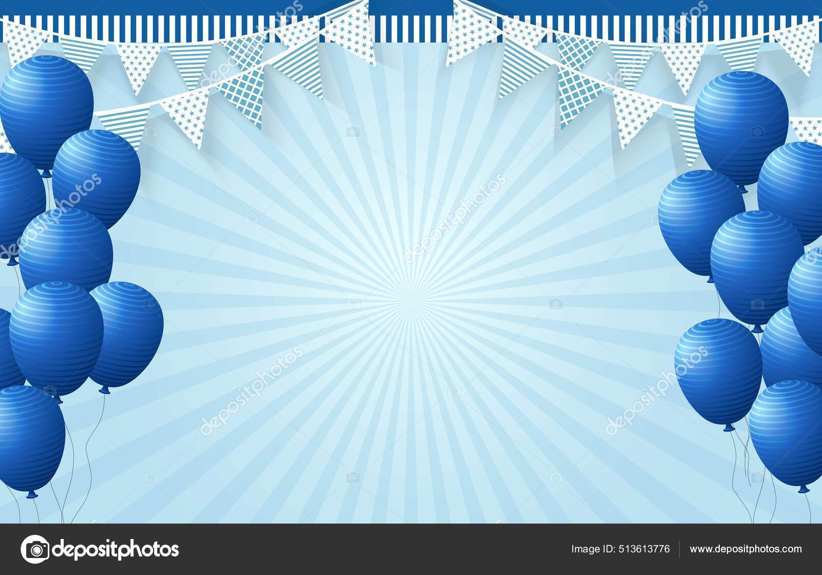 Birthday Blue Color Background Blue Balloons Flags Stock Vector by