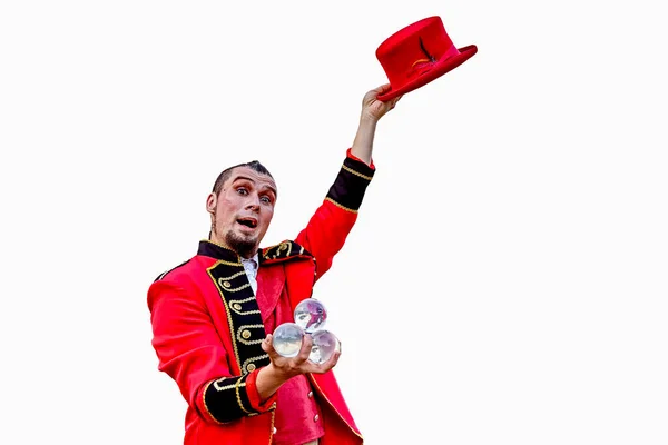 Eccentric male juggler with balls — Stock Photo, Image