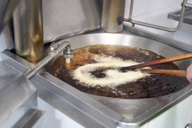 Churros için hamur pişirmek ya da ocakta kaynar yağ içinde porra pişirmek. Tipik İspanyol kahvaltısı.